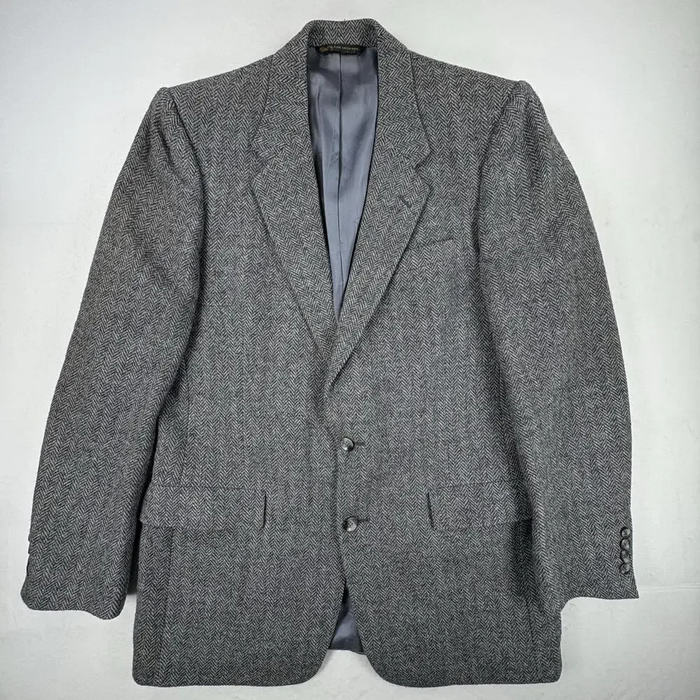 Vintage Christian Dior Sport Coat Blazer Mens 44 Gray Herringbone Wool Tweed